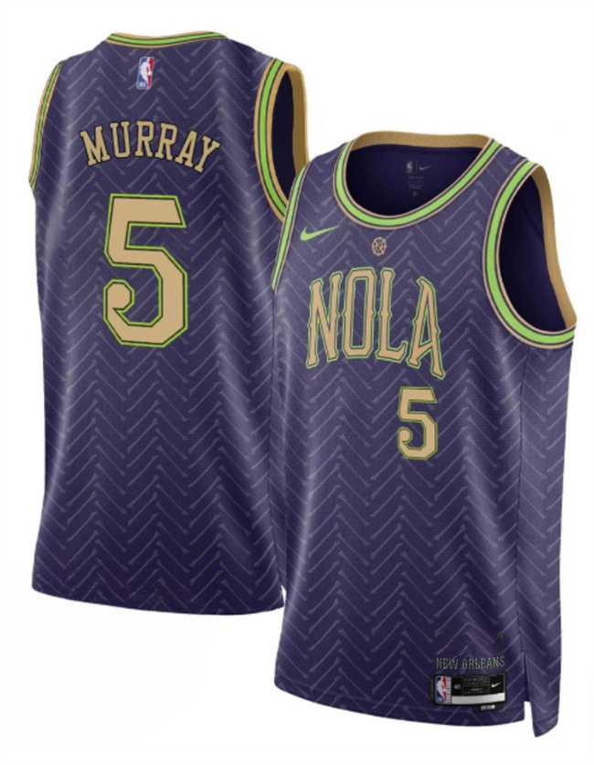 Mens New Orleans Pelicans #5 Dejounte Murray Purple 2024-25 City Ediiton Stitched Jersey Dzhi->new orleans pelicans->NBA Jersey